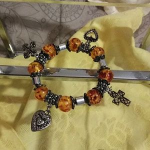 Amber Charm Hearts & Cross Bracelet